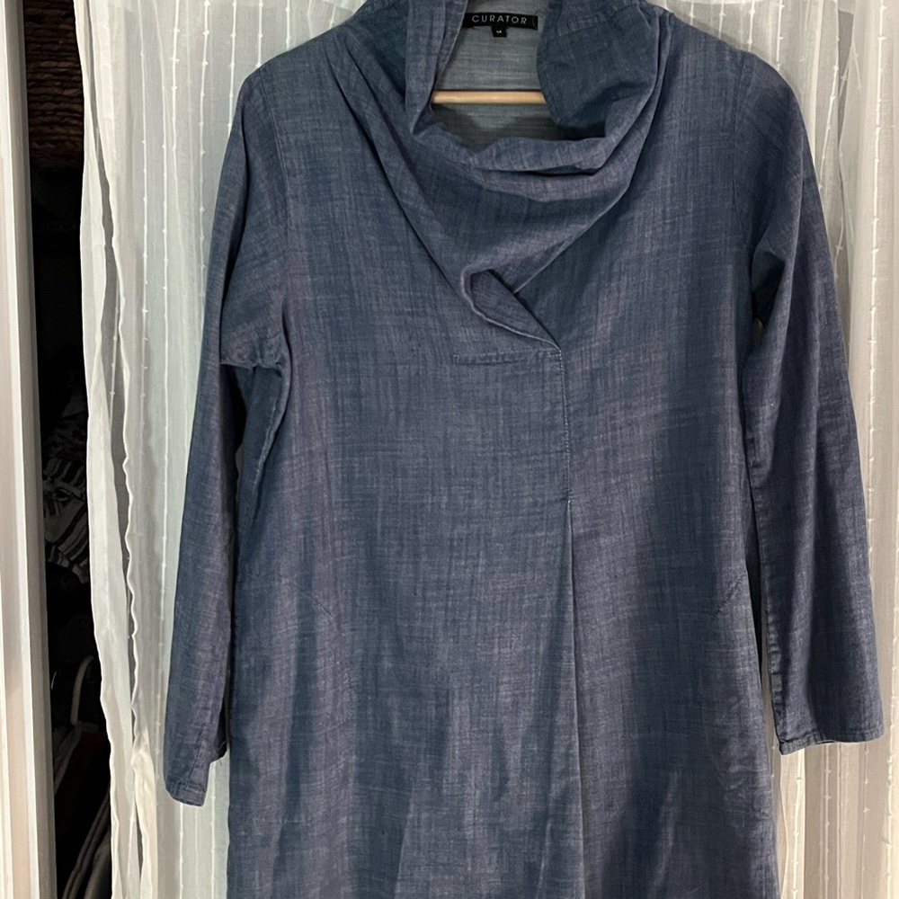 Curator Women's Cowl Neck Tunic in Denim Blue